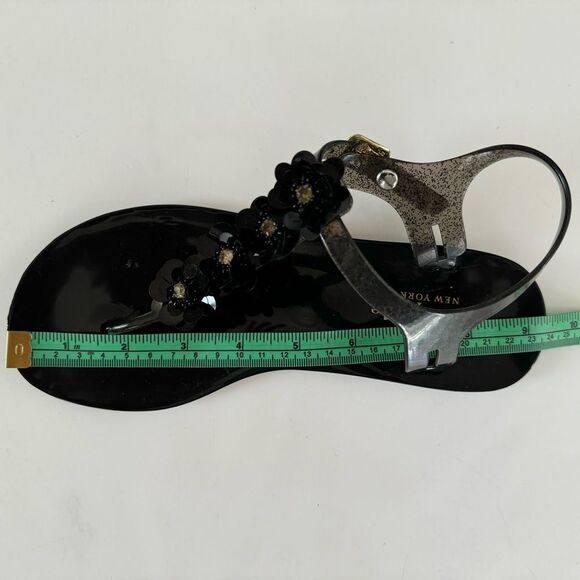Kate Spade Farrah Black Glitter Jelly Sandals Rhinestones Floral Sz 6 Rubber - Picture 15 of 15